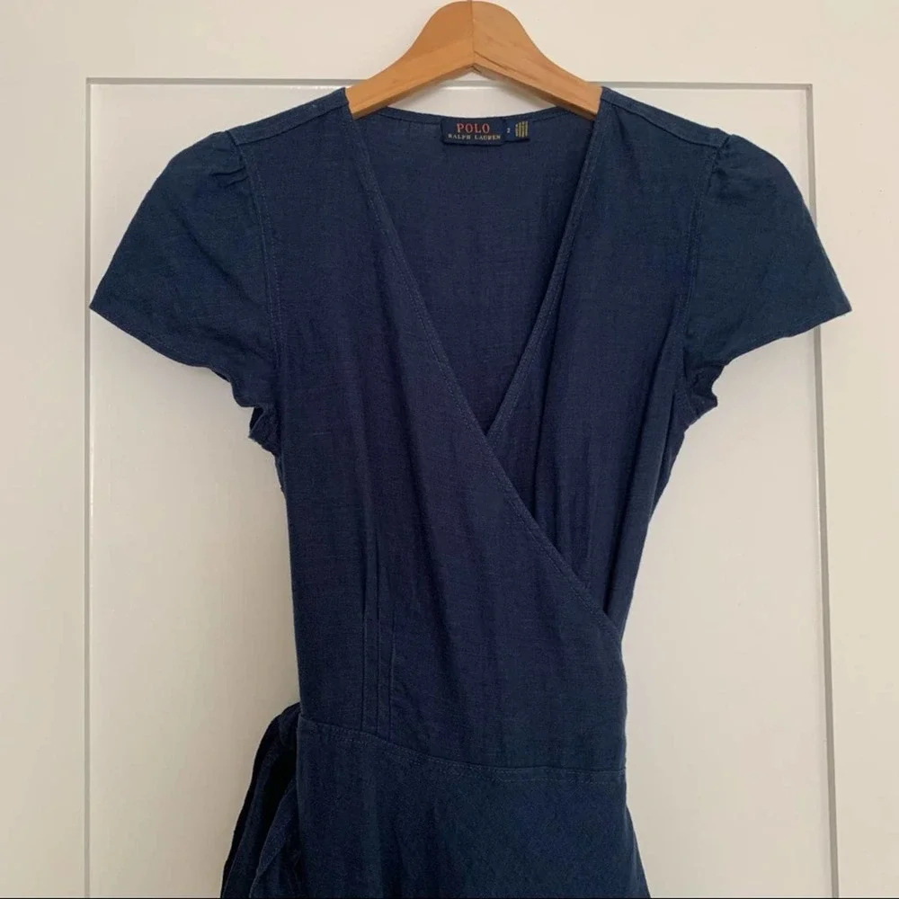 New Ralph Lauren Maxi Linen Navy Long Dress - Picture 7 of 16